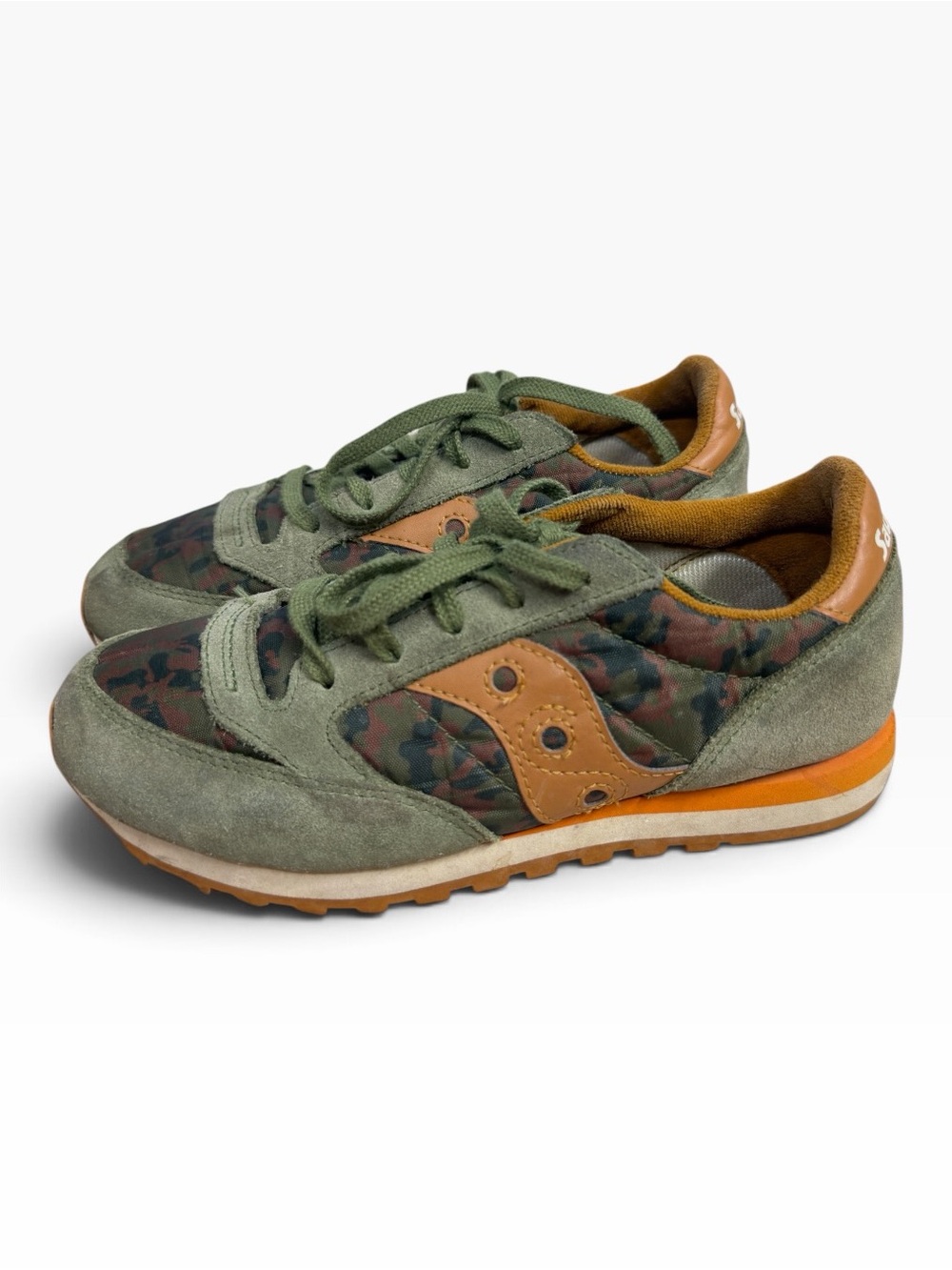 Saucony Jazz Original Olive Green Camo Suede Sneakers Youth 2M Retro Running